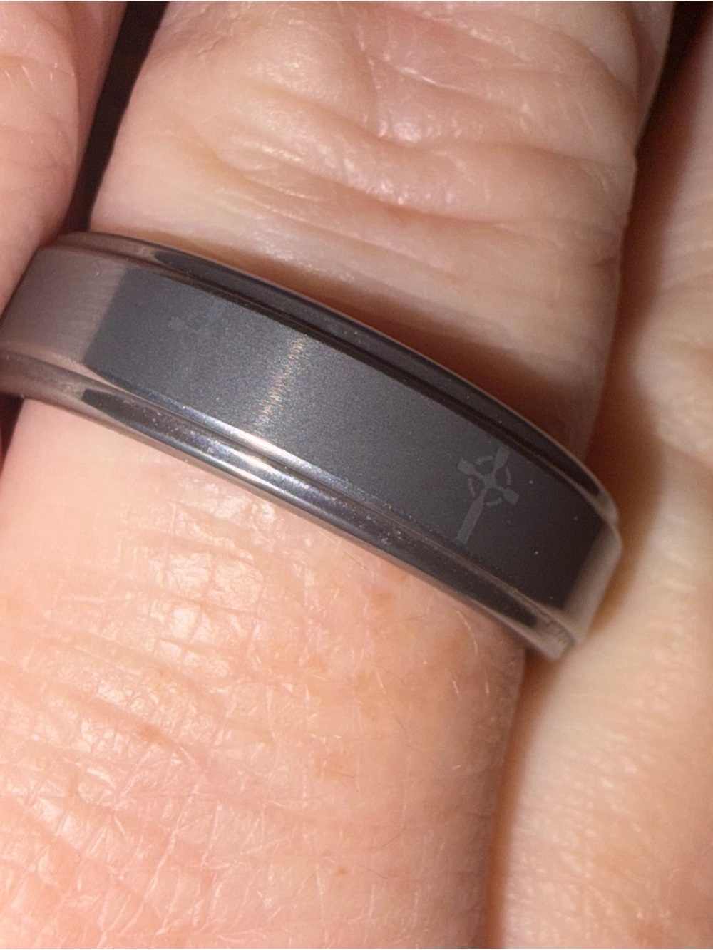 Men's Dark Grey Tungsten Ring with Subtle Star Accent